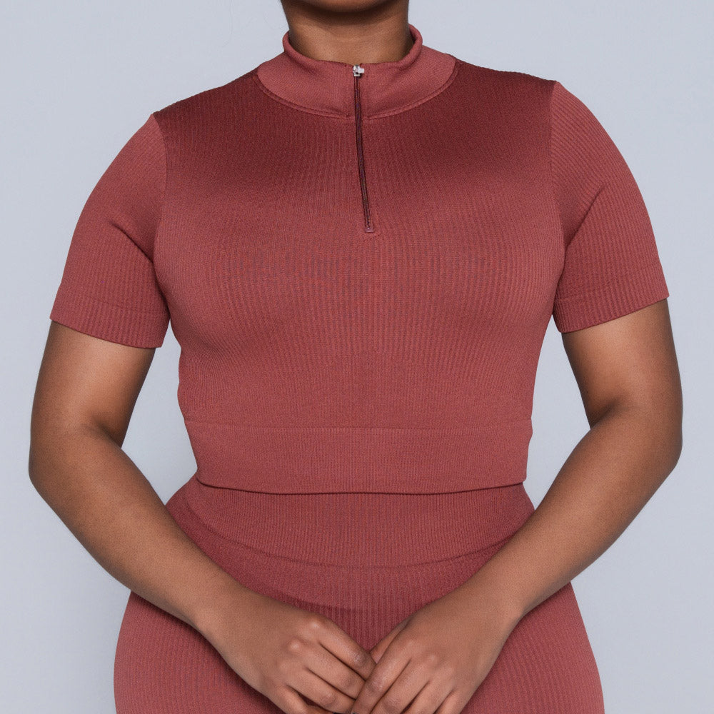 Rust Zip Detail Gym Top