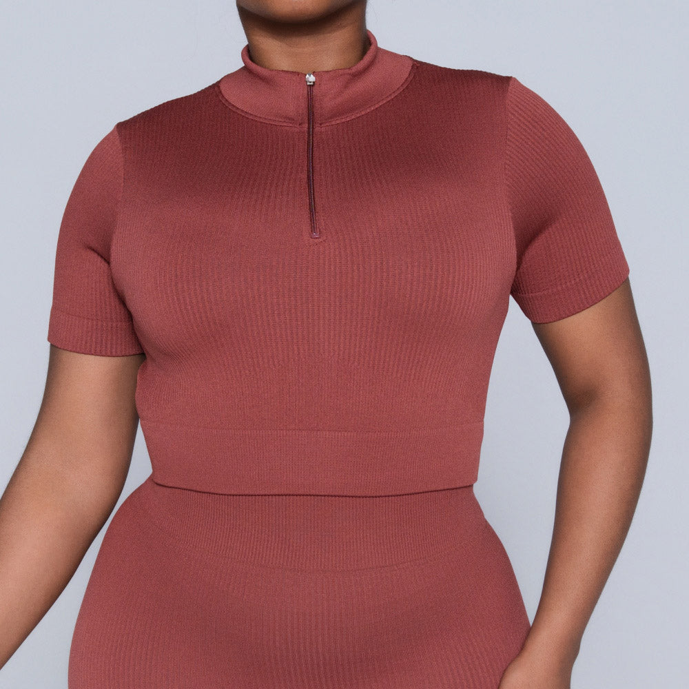 Rust Zip Detail Gym Top