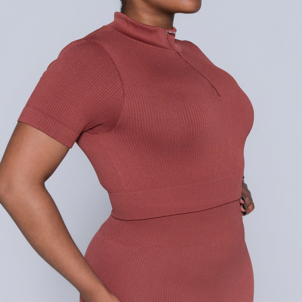 Rust Zip Detail Gym Top