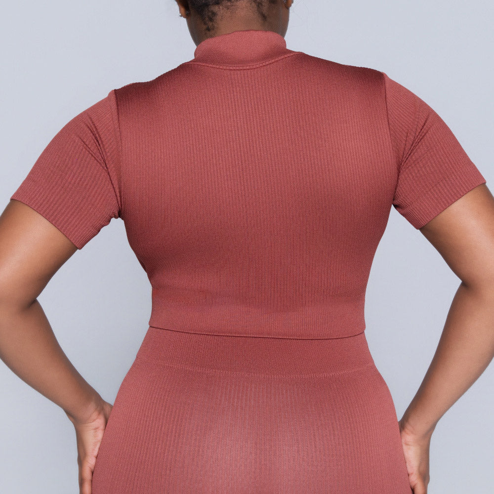 Rust Zip Detail Gym Top