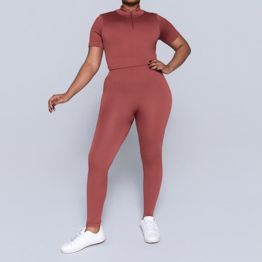 Rust Zip Detail Gym Top