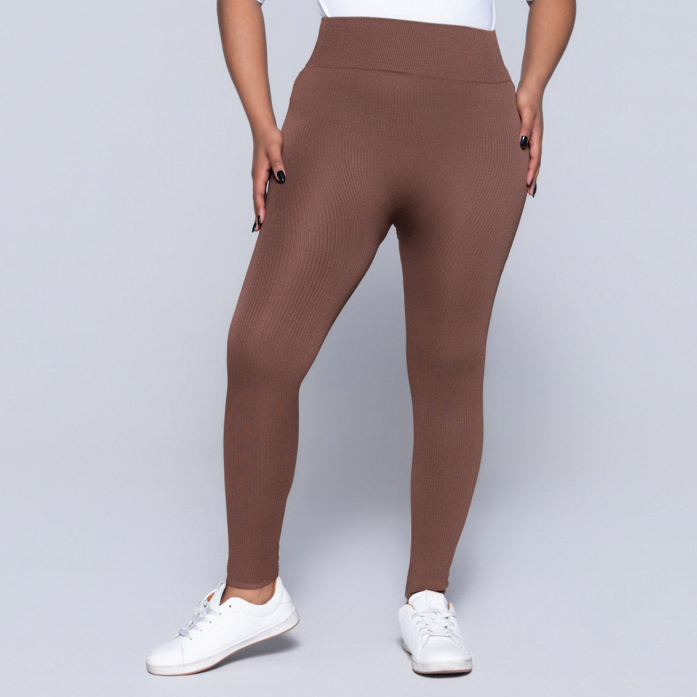 Brown Ribbed Gym Leggings