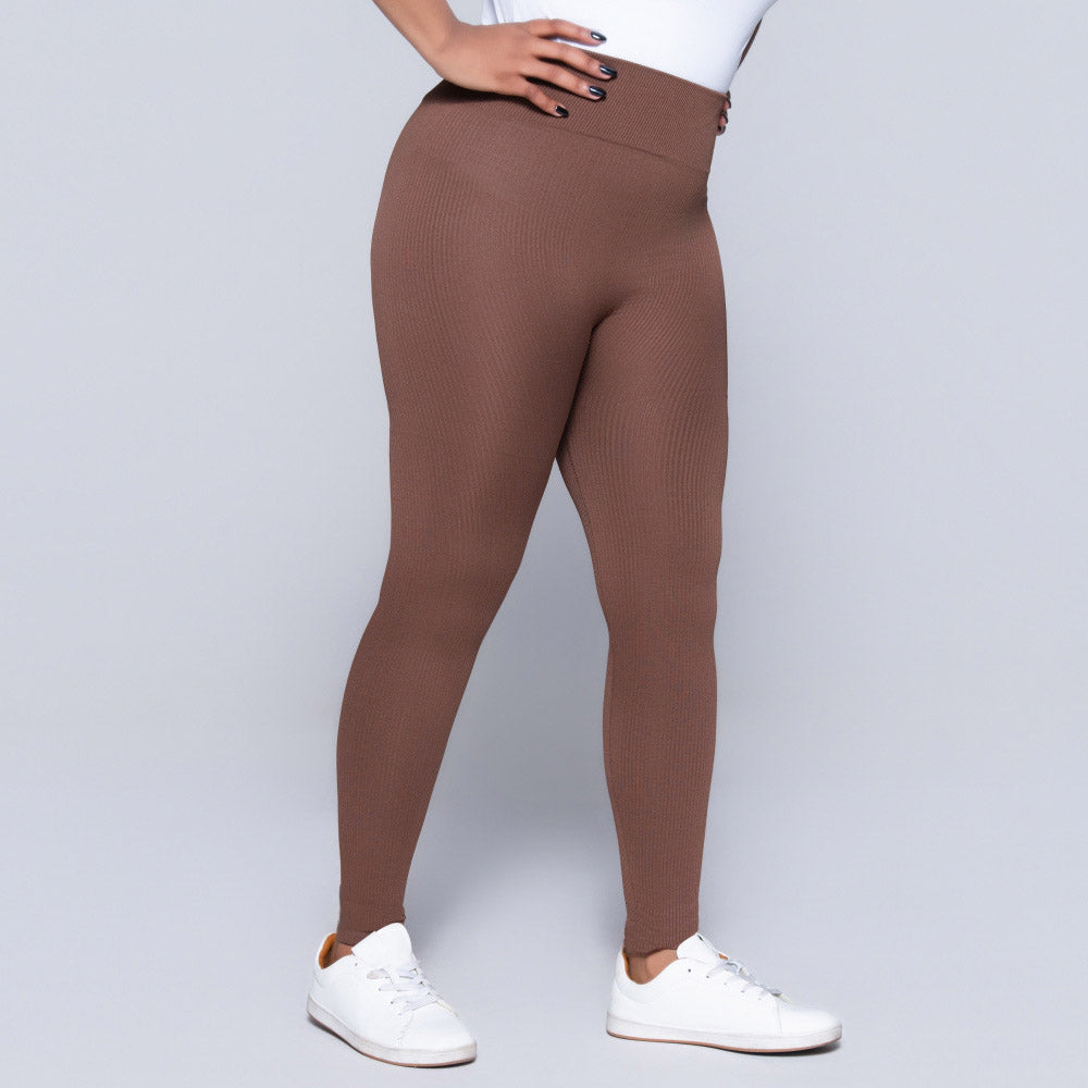 Brown Ribbed Gym Leggings