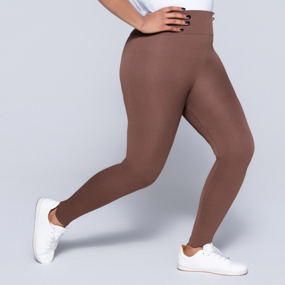Brown Ribbed Gym Leggings