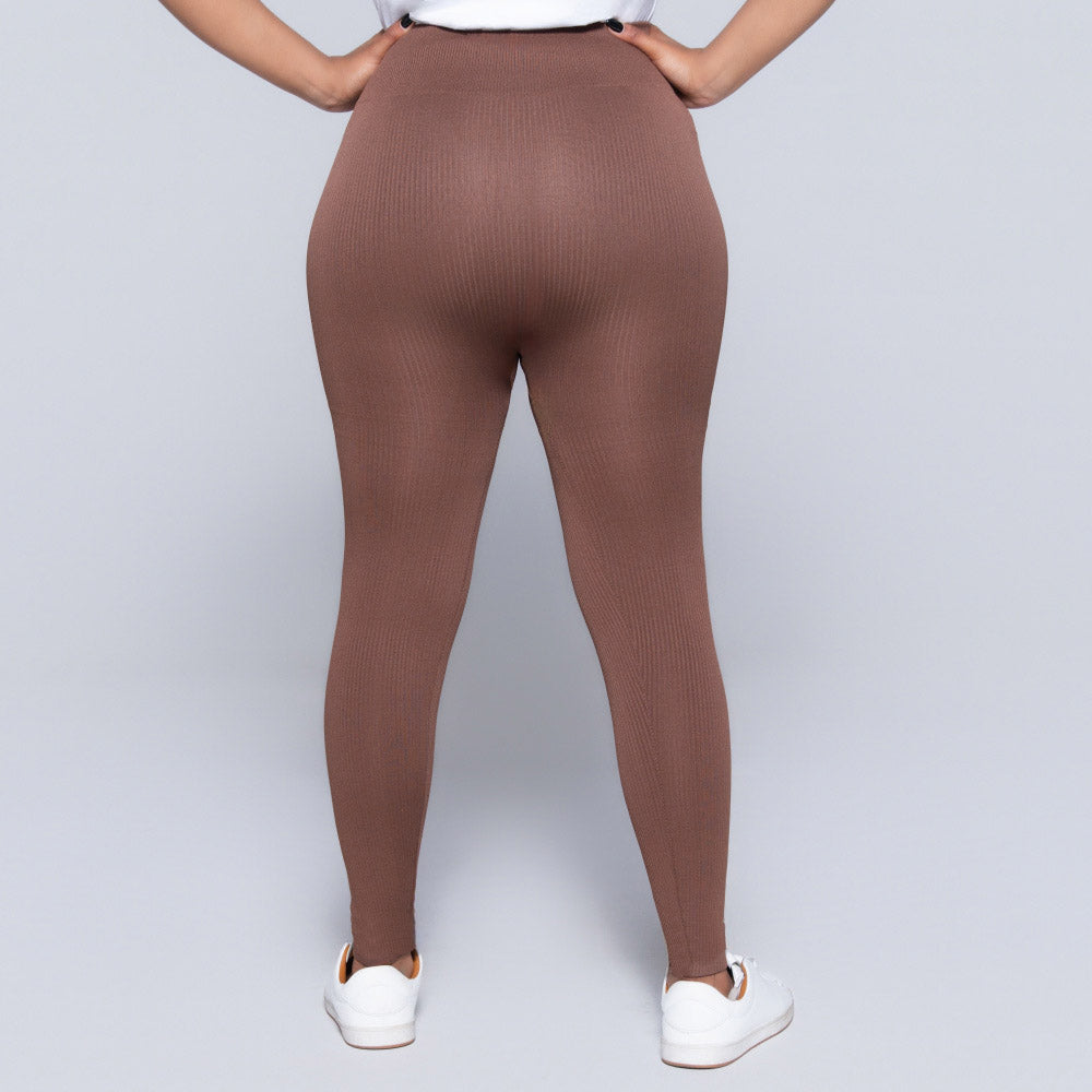 Brown Ribbed Gym Leggings
