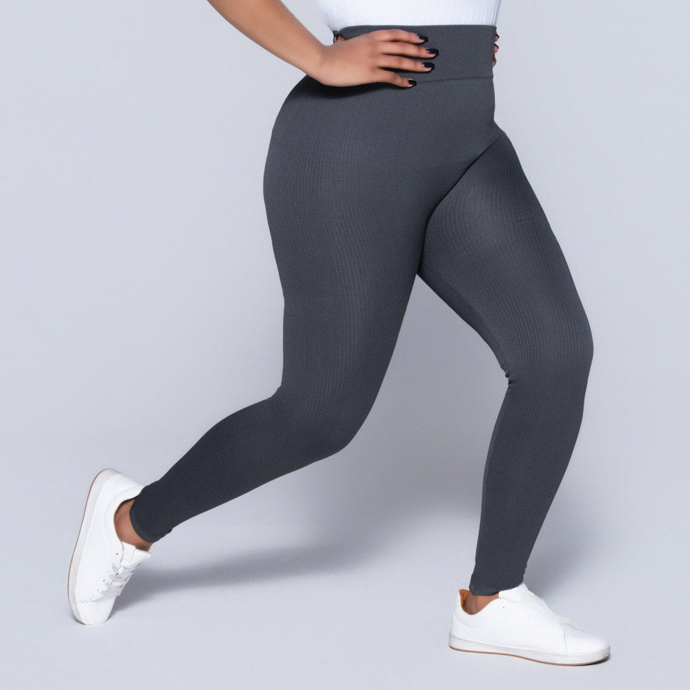 Grey Ribbed Gym Leggings