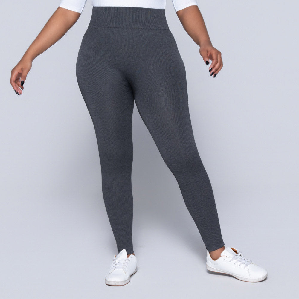 Grey Ribbed Gym Leggings