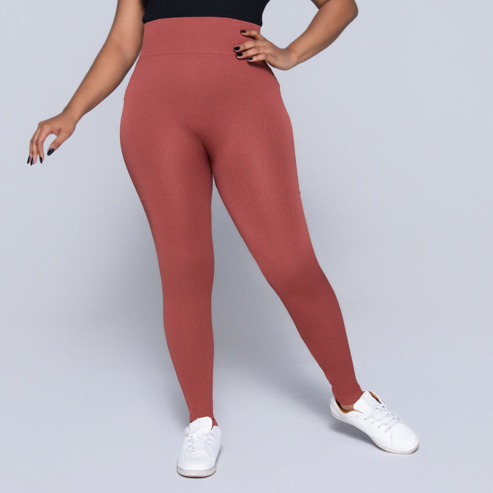 Rust Ribbed Gym Leggings
