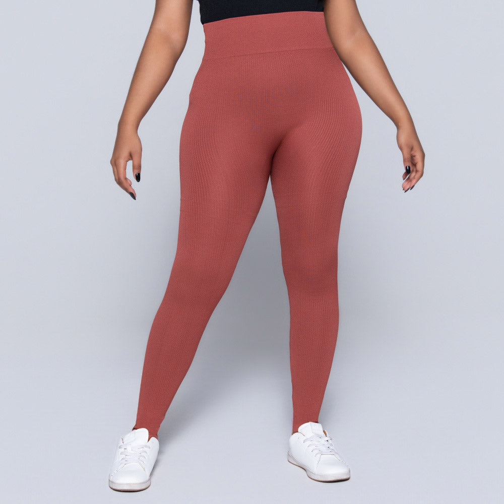 Rust Ribbed Gym Leggings