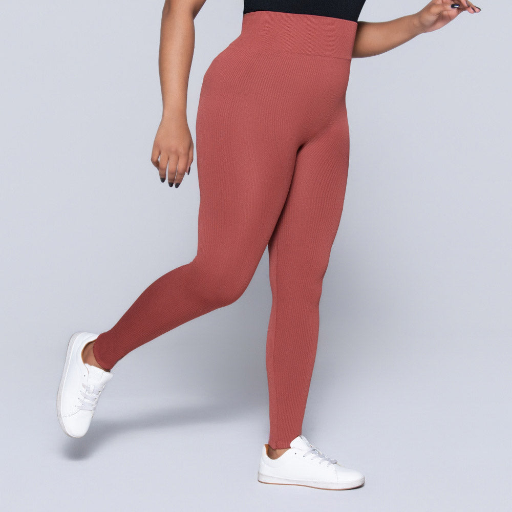 Rust Ribbed Gym Leggings