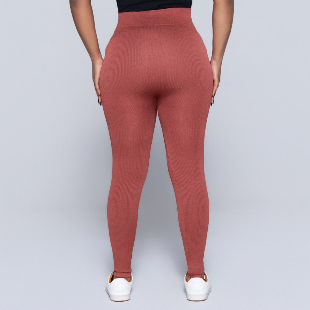 Rust Ribbed Gym Leggings