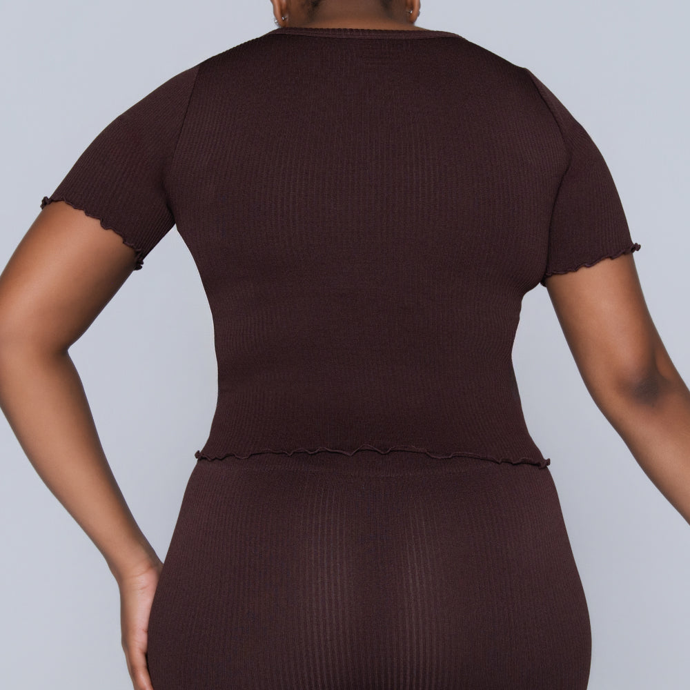 Frill Edit Brown Gym Top