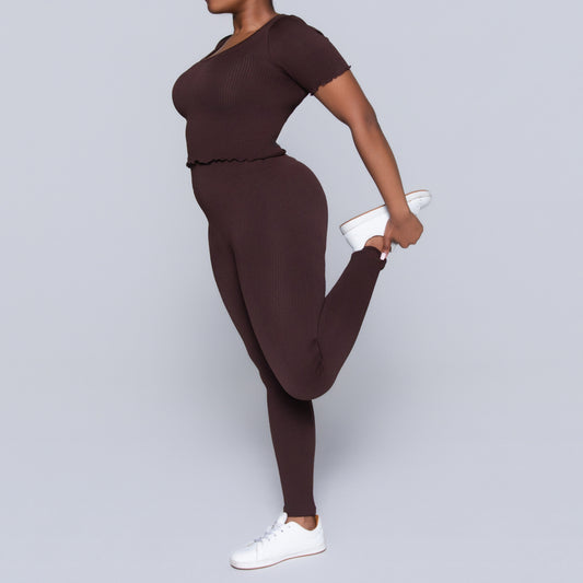 Frill Edit Brown Gym Top