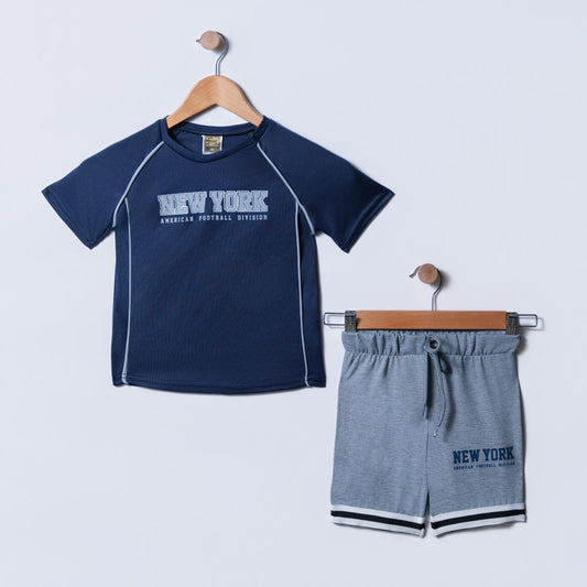 Boys Printed Navy Top And Shorts Set