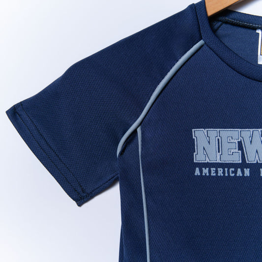 Boys Printed Navy Top And Shorts Set