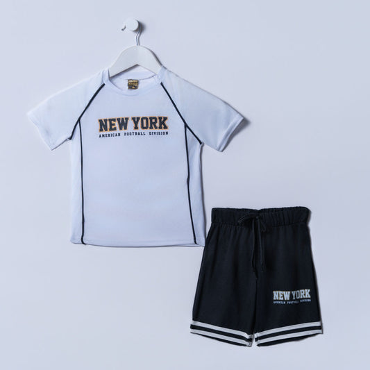 Boys Printed White Top And Shorts Set