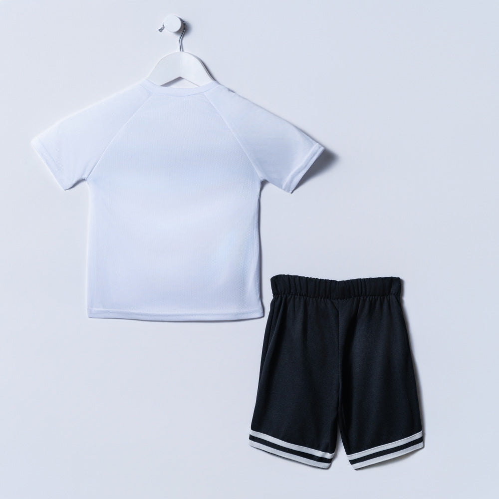 Boys Printed White Top And Shorts Set