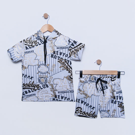 Boys White Baseball Top And Shorts Set