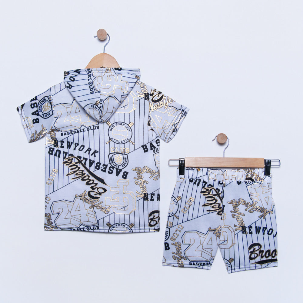 Boys White Baseball Top And Shorts Set