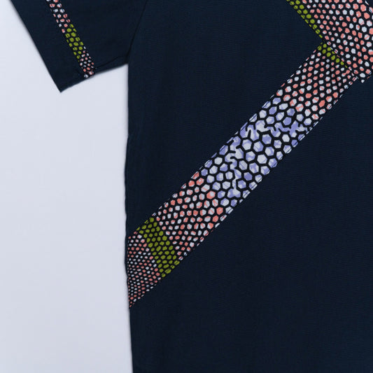 Boys Navy Wax Ethnic Print Top