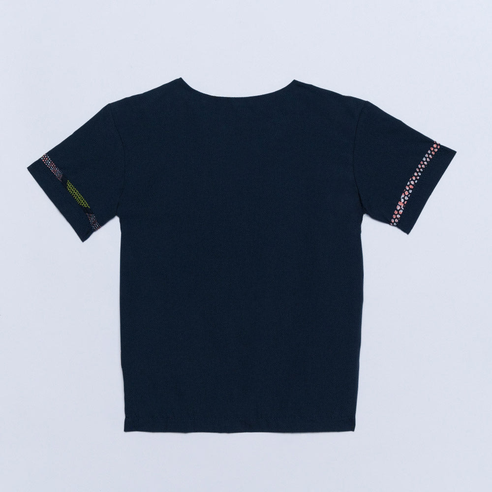Boys Navy Wax Ethnic Print Top