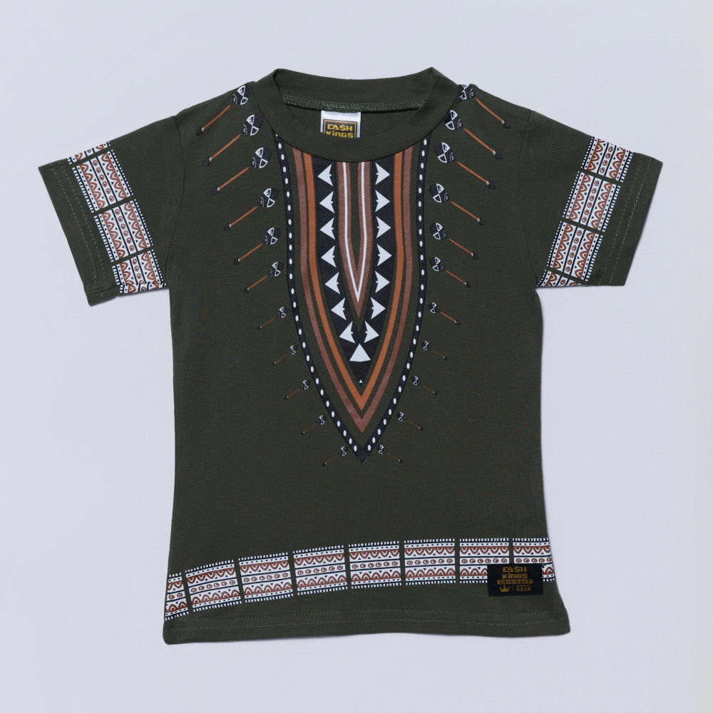 Boys Olive Ethnic Print Top
