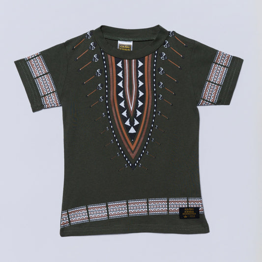 Boys Olive  Ethnic Print Top