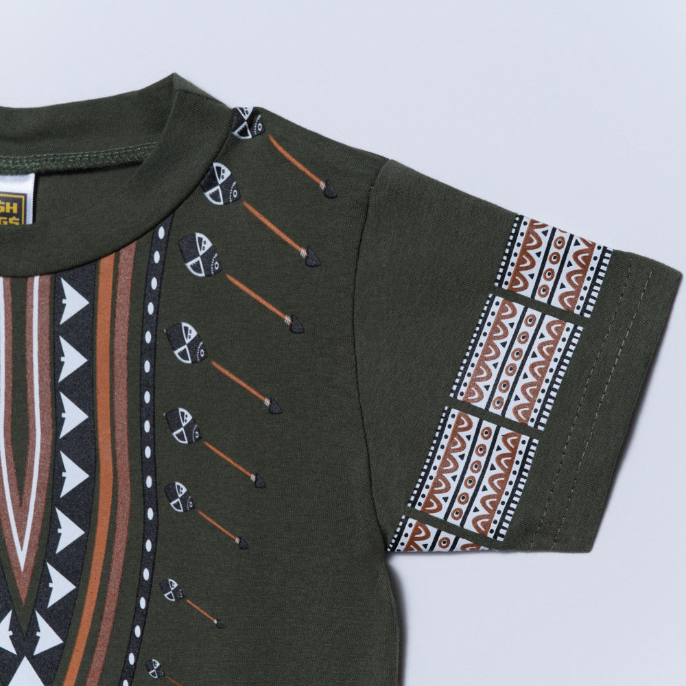 Boys Olive Ethnic Print Top