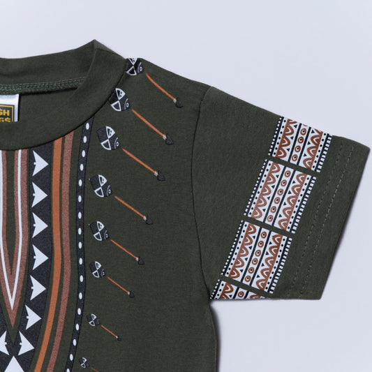 Boys Olive  Ethnic Print Top