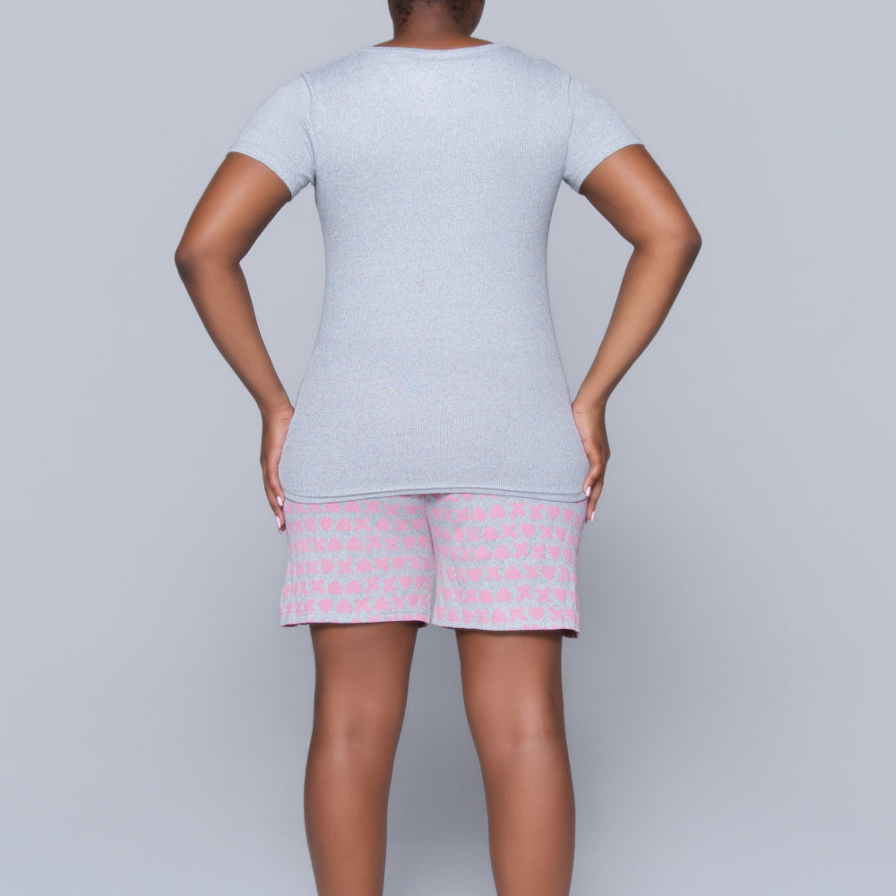 XOXO Grey Printed Shorty Pyjamas