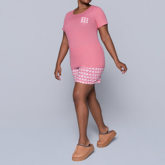 XOXO Pink Printed Shorty Pyjamas