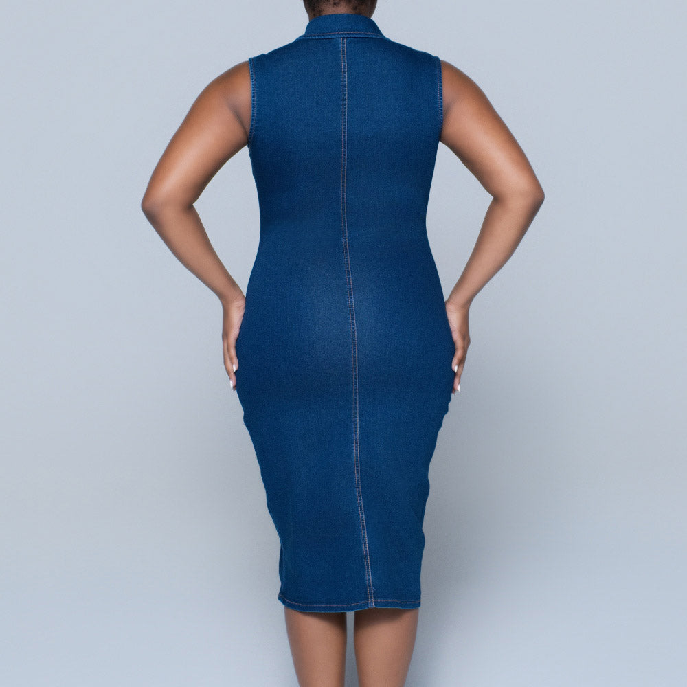 Ladies Sleeveless Pocket Detail Denim Dress