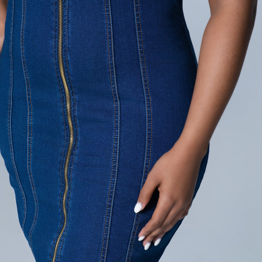 Ladies Sleeveless Pocket Detail Denim Dress