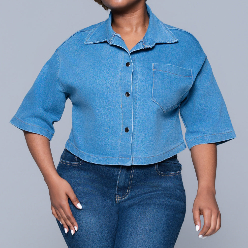 Short Sleeve Denim Crop Top