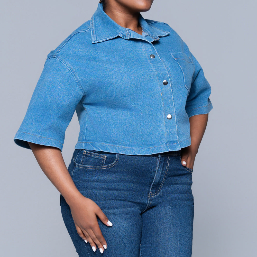 Short Sleeve Denim Crop Top