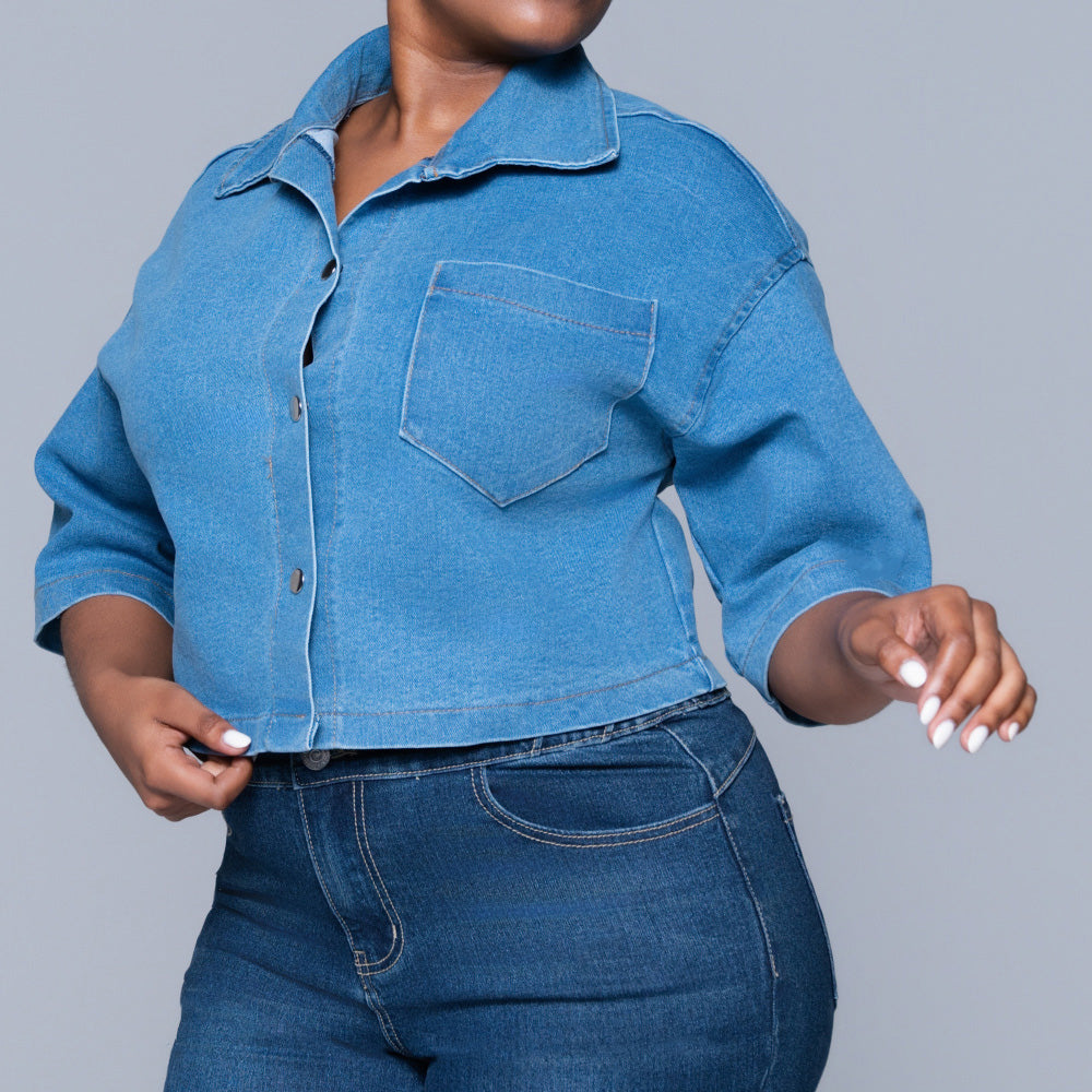 Short Sleeve Denim Crop Top