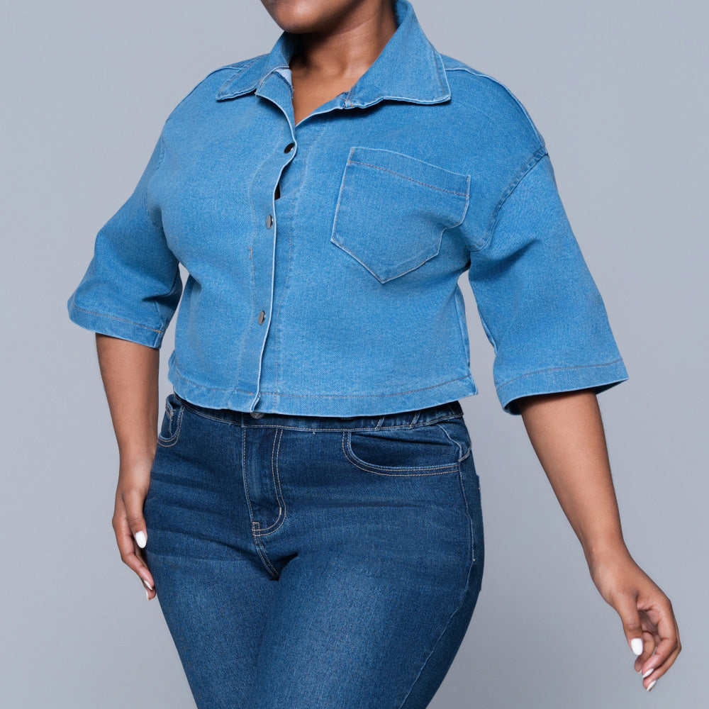 Short Sleeve Denim Crop Top