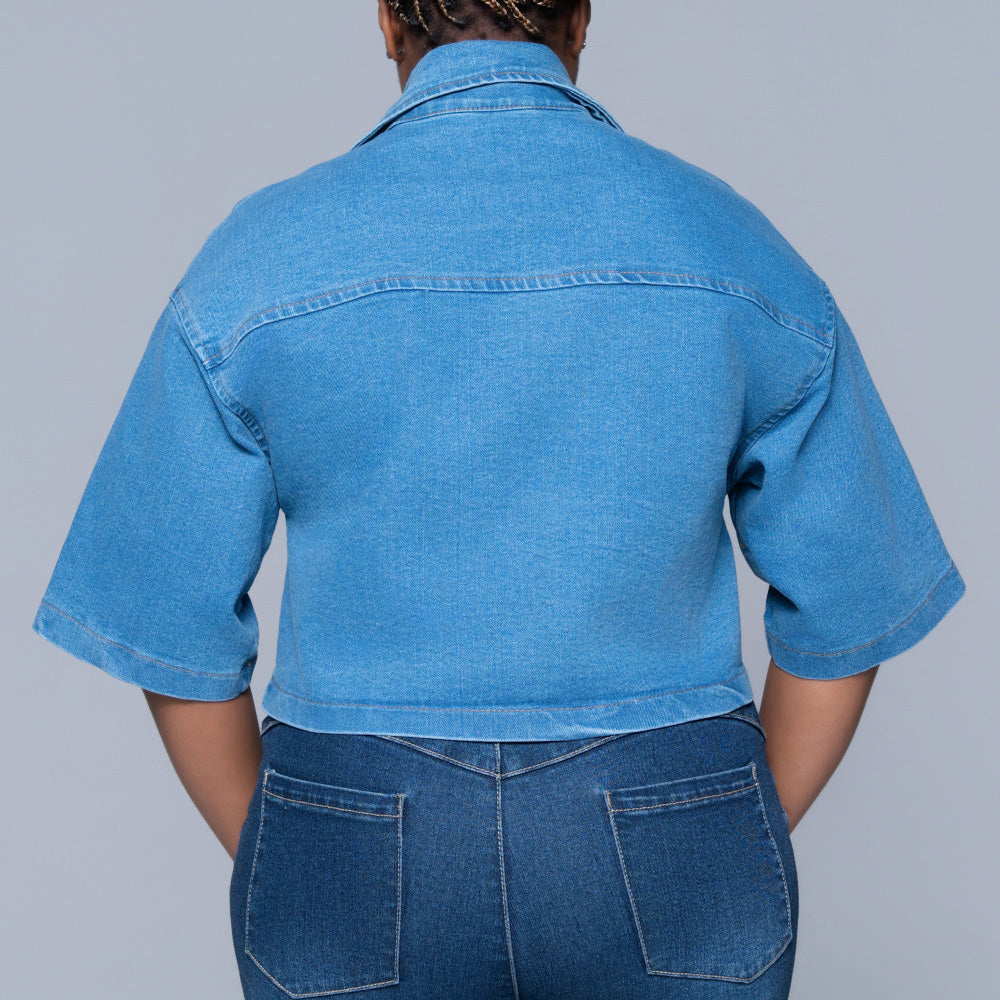 Short Sleeve Denim Crop Top