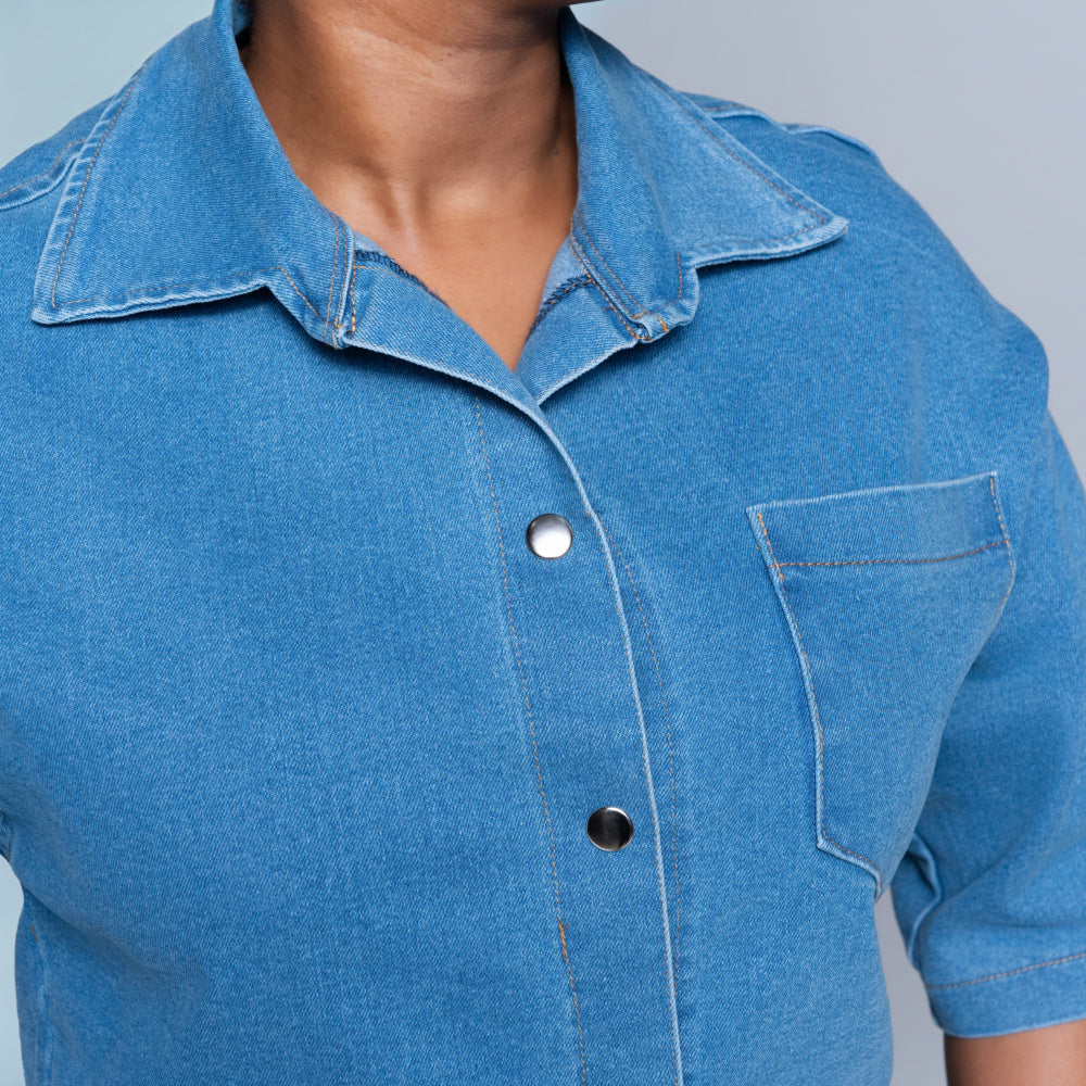 Short Sleeve Denim Crop Top