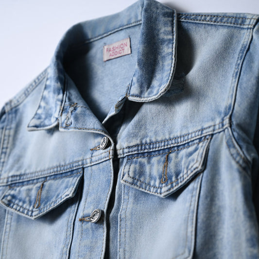Girls Damage Effect Denim Jacket