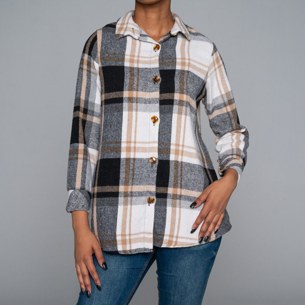 Plus Size Check Print Shacket Top