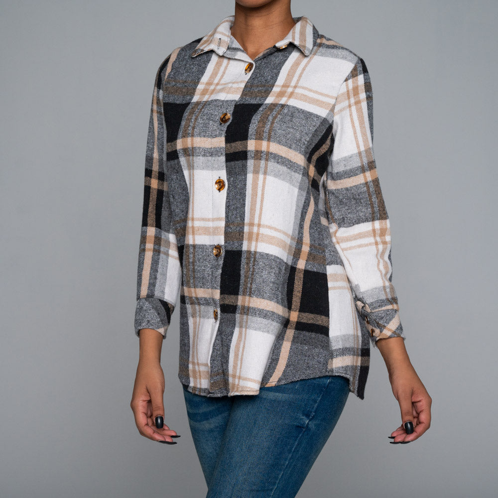 Plus Size Check Print Shacket Top