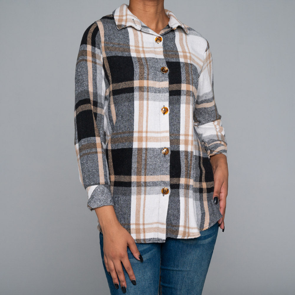 Plus Size Check Print Shacket Top