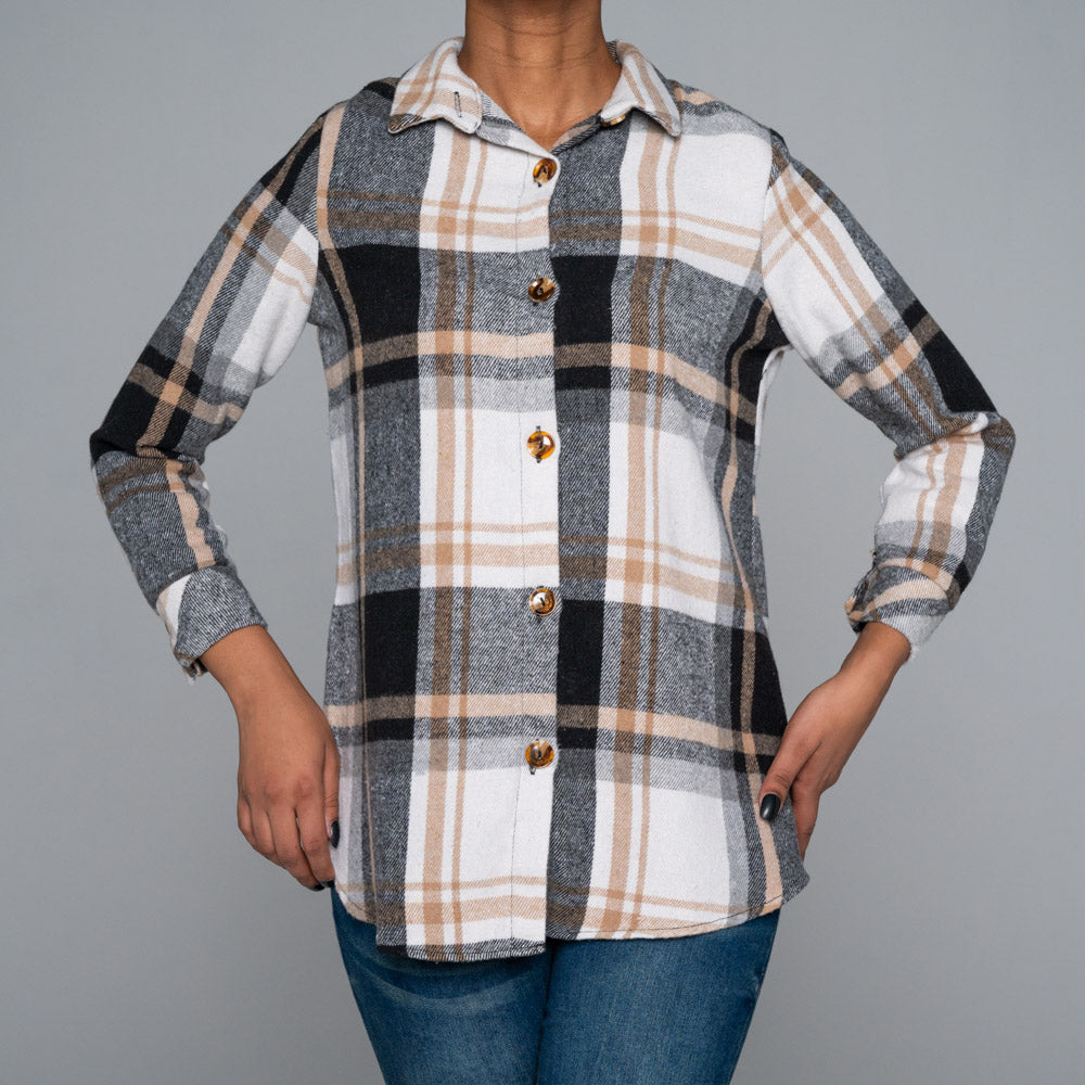 Plus Size Check Print Shacket Top