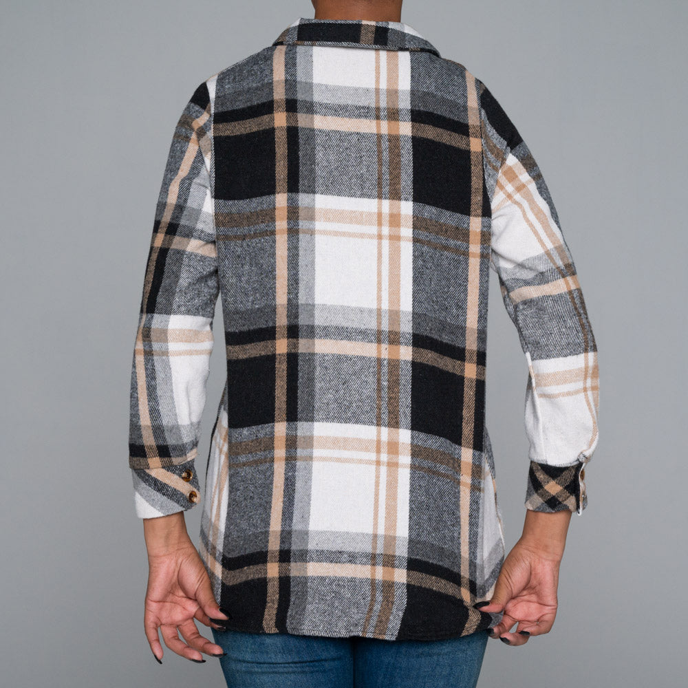 Plus Size Check Print Shacket Top