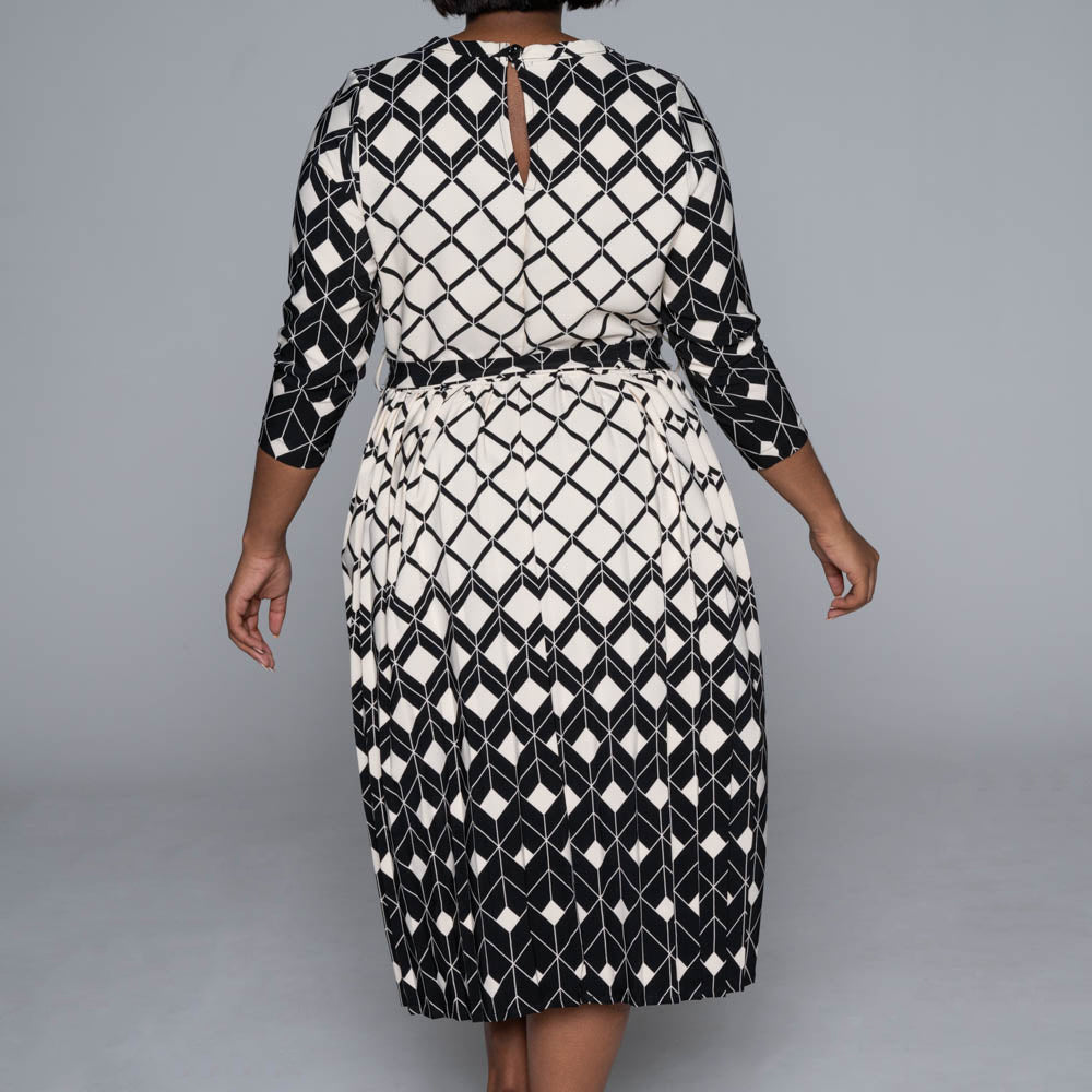 Plus Size Border Print Pleated Dress