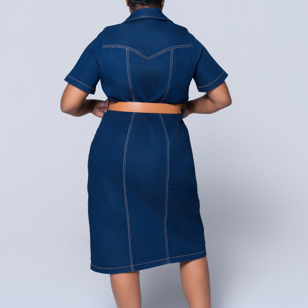 Plus Size Belt Edit Panel Denim Dress