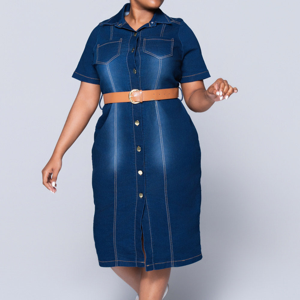 Plus Size Belt Edit Panel Denim Dress