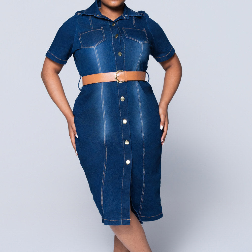 Plus Size Belt Edit Panel Denim Dress