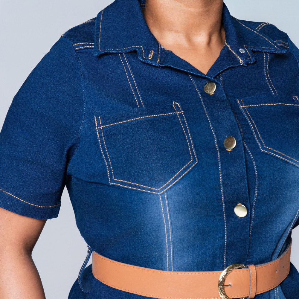 Plus Size Belt Edit Panel Denim Dress